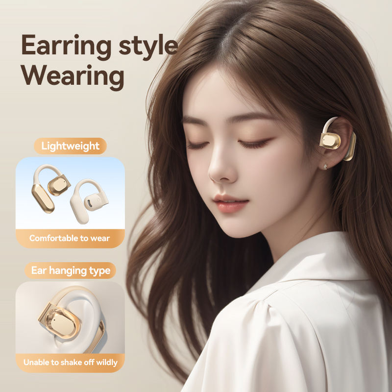 Black Open Ear Bluetooth 5.3 Headphones - Non-In-Ear, Ear Hook, Wireless Sports