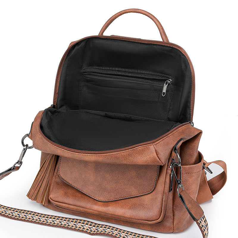 Purple Fashionable Women's Backpack Set - With Coin Purse and Tassels