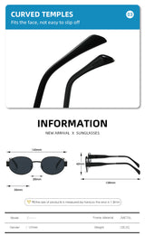 Gold + Black 2-PCS Retro Oval Sunglasses with UV Protection for Men & Women - 45-Degree Angle