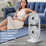 Purple Dual Head USB Rechargeable Desk Fan - Portable Double Air Circulator - Side View