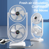 Purple Dual Head USB Rechargeable Desk Fan - Portable Double Air Circulator - Top-Down View