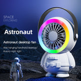 Green Astronaut Portable Fan - USB Rechargeable Desk Fan with RGB Night Light - Front View