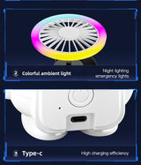 Green Astronaut Portable Fan - USB Rechargeable Desk Fan with RGB Night Light - Rear View
