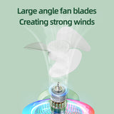 Green RGB Desktop Fan - USB Rechargeable, 3-Speed, 180° Adjustable, LED Light - Top-Down View