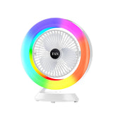 White RGB Desktop Fan - USB Rechargeable, 3-Speed, 180? Adjustable, LED Light