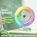 White RGB Desktop Fan - USB Rechargeable, 3-Speed, 180° Adjustable, LED Light - Front View
