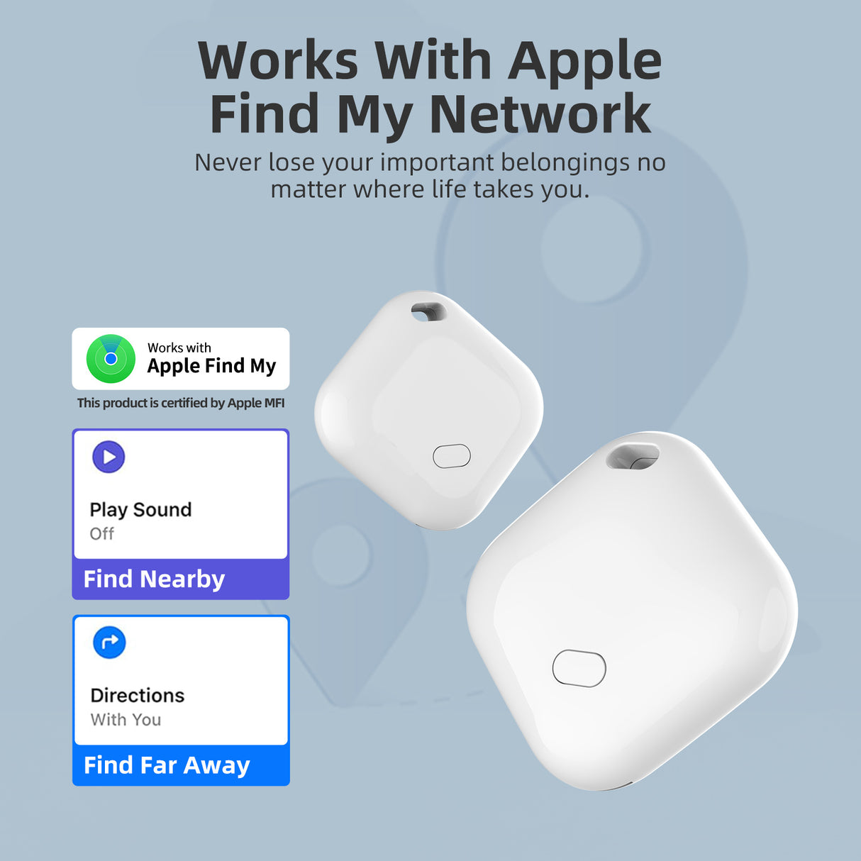 (Square White) Mini GPS Tracker - Apple Find My Enabled, Key Finder, Wallet Locator, Anti-Theft Tag