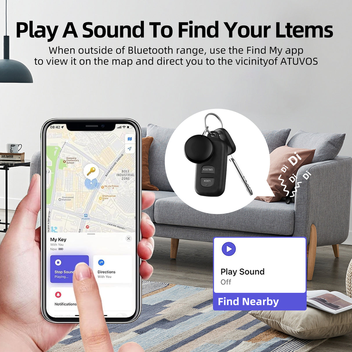 (Square White) Mini GPS Tracker - Apple Find My Enabled, Key Finder, Wallet Locator, Anti-Theft Tag