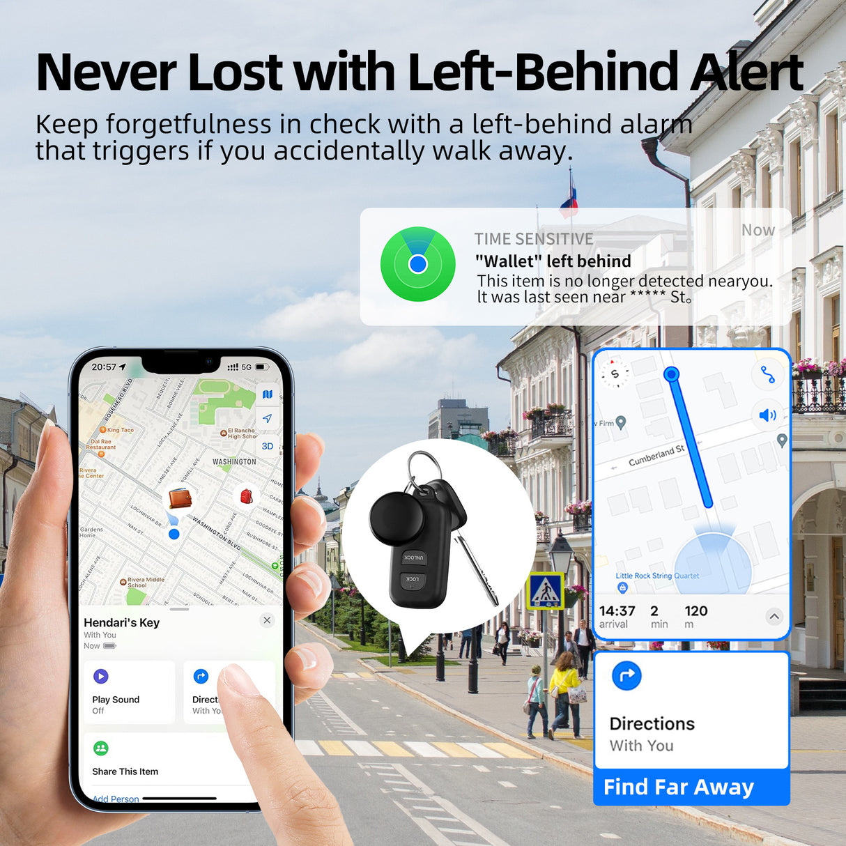 (Square Black) Mini GPS Tracker - Apple Find My Enabled, Key Finder, Wallet Locator, Anti-Theft Tag