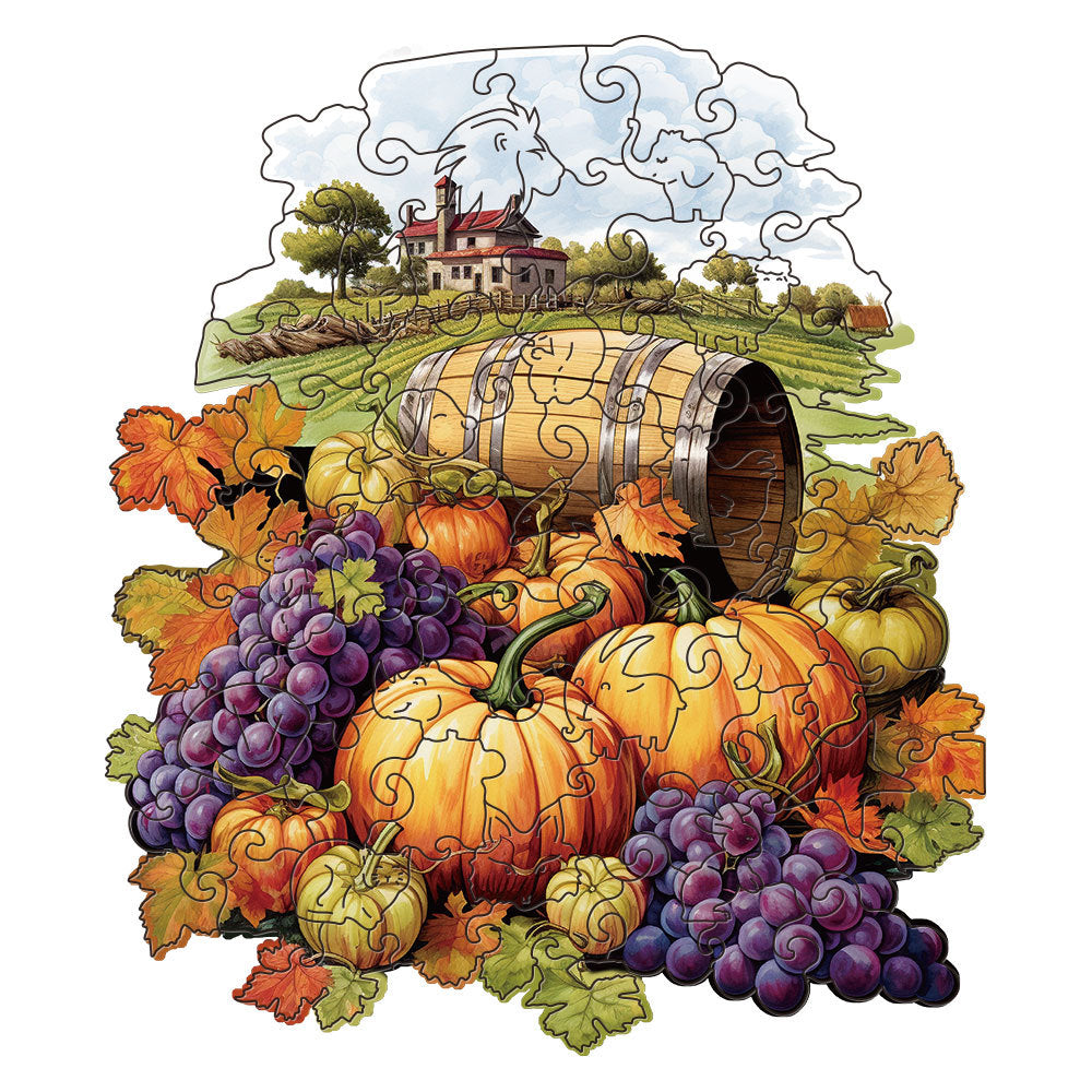 Purple grapes Thanksgiving Wooden Puzzle - Vegetable & Fruit Design, Home Decor, Educational Toy (Size L)