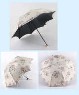 Apricot yellow Elegant Lace Parasol - UV Protection, Sun & Rain Umbrella, Tri-Fold Design - Side View