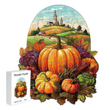 Harvest Pumpkins Wooden Puzzle - Vegetable & Fruit Design, Home Decor, Educational Toy (Size M)