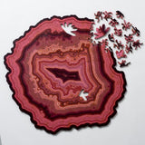 Red Algorithmic Agate Jigsaw Puzzle - 164 Unique Wooden Pieces