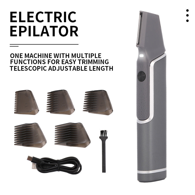 Grey Men's electric hair trimmer with retractable design and USB charging