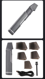 Grey Men's electric hair trimmer with retractable design and USB charging - Close-Up Angle