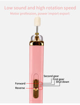 White Mini Electric Nail Polisher with USB Charging and 5 Grinding Heads - Top-Down View