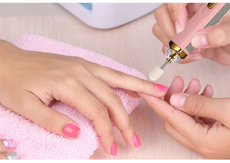 White Mini Electric Nail Polisher with USB Charging and 5 Grinding Heads