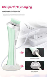Green Rechargeable Facial Cleansing Brush Kit with 4 Heads & Charging Dock - 45-Degree Angle