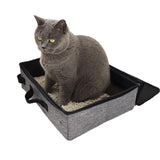 Gray Portable Foldable Cat Litter Box - Waterproof Travel Litter Pan for Cats - Front View
