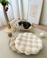 Beige Plush Round Cat Mat - Soft Faux Fur Sleeping Pad (40cm Diameter) - Front View