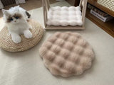 Milk tea color Plush Round Cat Mat - Soft Faux Fur Sleeping Pad (40cm Diameter) - Front View