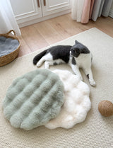 Matcha color Plush Round Cat Mat - Soft Faux Fur Sleeping Pad (40cm Diameter) - Front View