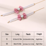 2 - PCS Cute Pet Pearl Necklace Collar with Pink Bow and Heart Charm - Size S - Top-Down View