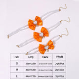 2 - PCS Cute Pet Pearl Necklace Collar with Orange Bow and Heart Charm - Size M - Side View