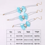 2 - PCS Cute Pet Pearl Necklace Collar with Blue Bow and Heart Charm - Size M - Side View