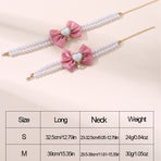 2 - PCS Cute Pet Pearl Necklace Collar with Pink Bow and Heart Charm - Size M