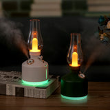 White Retro Kerosene Lamp Humidifier - Rechargeable Cool Mist Maker with Dimmable Light - Front View