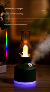 White Retro Kerosene Lamp Humidifier - Rechargeable Cool Mist Maker with Dimmable Light - 45-Degree Angle