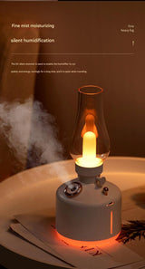 Black Retro Kerosene Lamp Humidifier - Rechargeable Cool Mist Maker with Dimmable Light - Top-Down View
