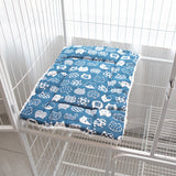 Cat Cage Platform Mat - white cat pattern on Blue background (40x60cm) - Front View