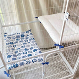 Cat Cage Platform Mat - Blue cat pattern on white background (40x60cm) - Top-Down View