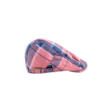 2-PCS Pink Lightweight Checkered Flat Cap - Adjustable Retro Driver Hat for Men & Women - Top-Down View