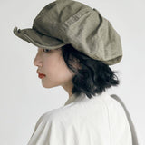 Harajuku Green Women's Vintage Style Baker Boy Cap - Soft Cotton Linen Blend - Front View