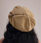 Khaki Women's Vintage Style Baker Boy Cap - Soft Cotton Linen Blend - Front View