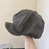 Grey Women's Vintage Style Baker Boy Cap - Soft Cotton Linen Blend