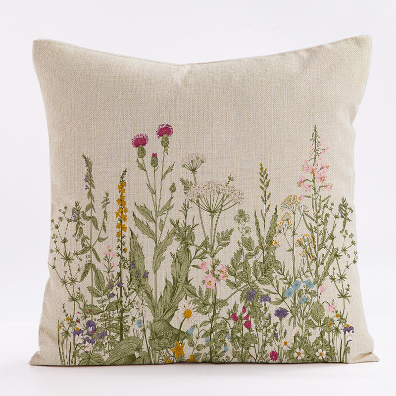 Style 1 Wildflower Linen Pillow Cover - Botanical Print Cushion Case (One pair??5x45cm)