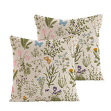Style 4 Wildflower Linen Pillow Cover - Botanical Print Cushion Case (Three piece set: 45x45cm) - Front View