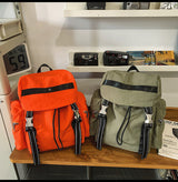 Orange Lightweight Nylon Backpack - Water Resistant Travel Daypack for Women & Men - Side View