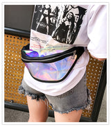 Black Transparent Waist Bag - Shiny Laser Waist Bag Crossbody Bag - Front View