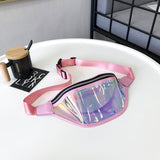 Pink Transparent Waist Bag - Shiny Laser Waist Bag Crossbody Bag - Front View