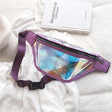 Purple Transparent Waist Bag - Shiny Laser Waist Bag Crossbody Bag - Side View