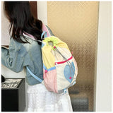 Yellow Colorblock Drawstring Backpack - Lightweight Nylon Bag with Heart Mesh Pocket - Front View