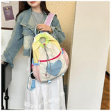 Yellow Colorblock Drawstring Backpack - Lightweight Nylon Bag with Heart Mesh Pocket - Side View