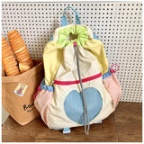 Yellow Colorblock Drawstring Backpack - Lightweight Nylon Bag with Heart Mesh Pocket - Top-Down View