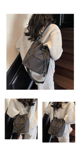 Gray Casual Nylon Drawstring Bucket Bag - Adjustable Strap Crossbody Purse