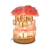 Pink Rose LED Crystal Flower Table Lamp - USB Rechargeable Touch Control Night Light - Front View